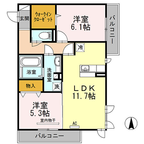 ＫＲＡＮＥ　Ｂ棟 ｜広島県福山市東深津町4丁目(賃貸アパート2LDK・2階・58.89㎡)の写真 その2