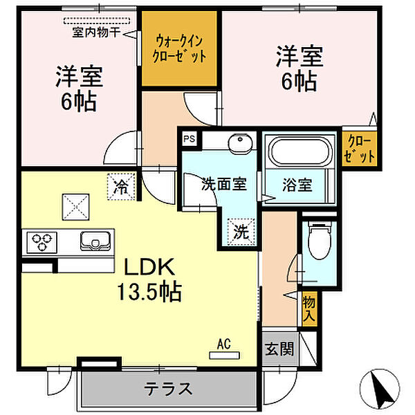 グランディール ｜広島県福山市東川口町5丁目(賃貸アパート2LDK・1階・62.58㎡)の写真 その2