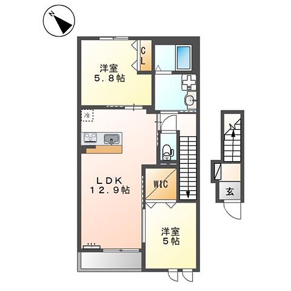 ライジングムサシ ｜広島県福山市春日町7丁目(賃貸アパート2LDK・2階・54.70㎡)の写真 その4