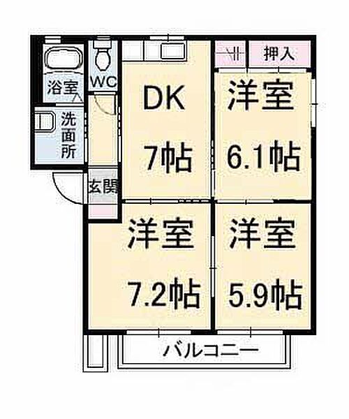 フィグタウン　Ｄ棟 ｜広島県福山市曙町2丁目(賃貸アパート3DK・1階・56.09㎡)の写真 その2