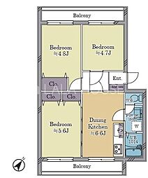 ブルーハイツ大宮B 3LDKの間取図画像