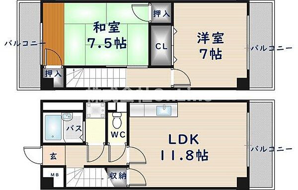 ロイヤル陽光園 ｜大阪府八尾市陽光園2丁目(賃貸マンション3LDK・2階・61.20㎡)の写真 その2