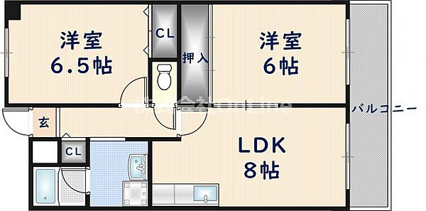 大阪府東大阪市友井5丁目(賃貸マンション2LDK・5階・53.80㎡)の写真 その2