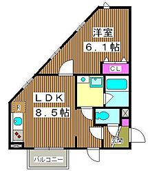 ルマーJ 1LDKの間取図画像
