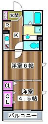 フローレンス北町 2Kの間取図画像