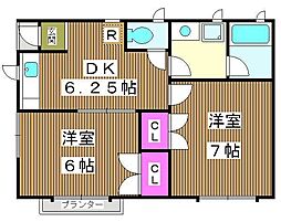 アプリコット 2DKの間取図画像