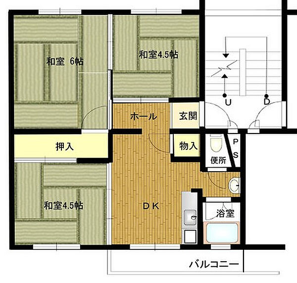 兵庫県公社　伊川谷（1）1号棟 ｜兵庫県神戸市西区伊川谷町別府(賃貸マンション3DK・1階・45.84㎡)の写真 その2