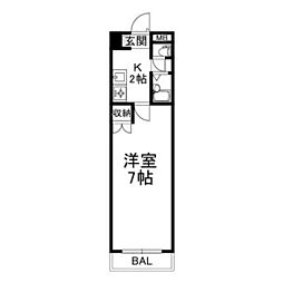 イオメール・マルス 1Kの間取図画像