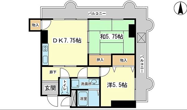 兵庫県姫路市土山６丁目(賃貸マンション2DK・2階・47.69㎡)の写真 その2
