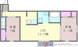 メサージュ江坂 2階2LDKの間取り