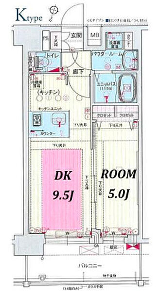 プレサンス三宮東フィール 1204｜兵庫県神戸市中央区筒井町3丁目(賃貸マンション1LDK・12階・34.18㎡)の写真 その2