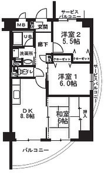 サンヴァレンティア ｜大阪府大阪市平野区長吉六反3丁目(賃貸マンション3DK・6階・62.50㎡)の写真 その2