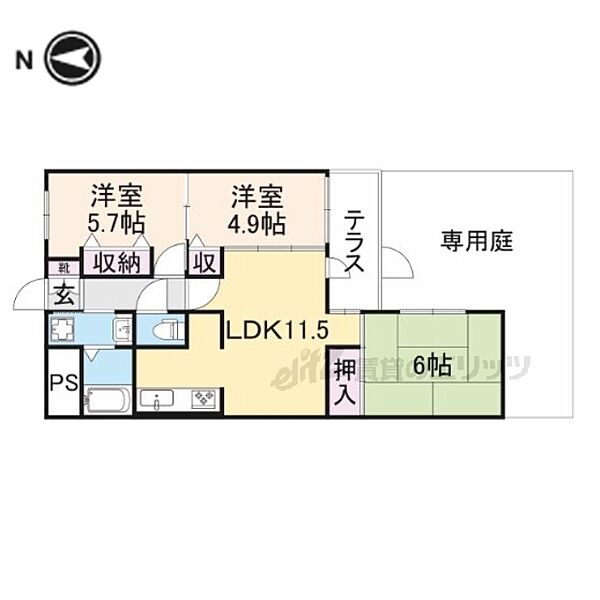 奈良県生駒市東新町(賃貸マンション3LDK・1階・60.08㎡)の写真 その2