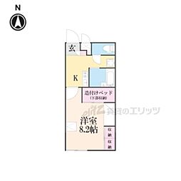 レオパレスインフォレスタII 2階1Kの間取り