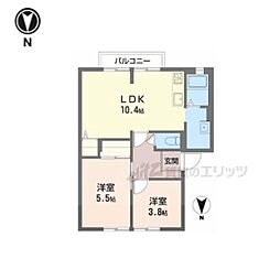 ブリーズ大安寺B棟 2LDKの間取図画像