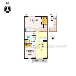 カリスティ 2LDKの間取図画像
