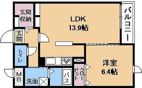 フェリス ｜滋賀県栗東市下鈎(賃貸マンション1LDK・2階・47.81㎡)の写真 その2