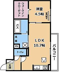 リバーサイド浪漫 1LDKの間取図画像