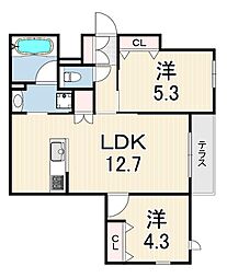 へーベルメゾンさくら夙川 2LDKの間取図画像