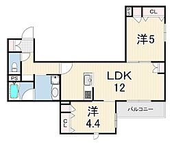 へーベルメゾンさくら夙川 2LDKの間取図画像