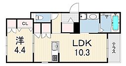 URBAN RISM COURT 西宮北口 1LDKの間取図画像