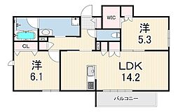 HEBEL MAISON 甲東園 2LDKの間取図画像