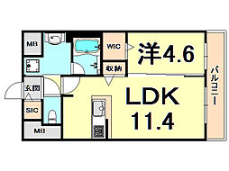 グランアーブル西宮 1LDKの間取図画像