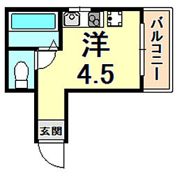Unjolijardin門戸厄神 ワンルームの間取図画像