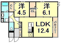 エヴィステージ甲子園 2LDKの間取図画像