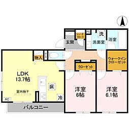 D-ROOM甲子園口 2LDKの間取図画像