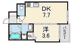 西宮市熊野町アパート 1DKの間取図画像