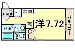 ベルファーム甲子園 1Kの間取図画像