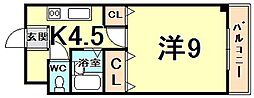 エストゥディオ甲子園口 1Kの間取図画像