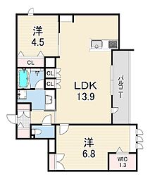 西宮市今津山中町マンション 2LDKの間取図画像