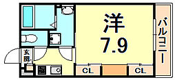 リブリ・門戸厄神 1Kの間取図画像