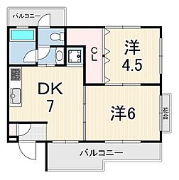プチ・ロワールA棟 2DKの間取図画像