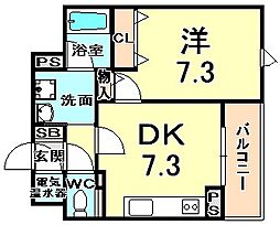西宮アネックス 1DKの間取図画像