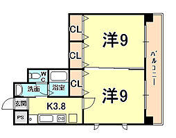 キャッスルプラザ甲子園アネックス 2Kの間取図画像