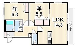 ボヌール上甲東園 2LDKの間取図画像