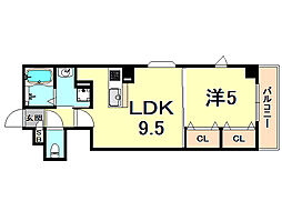 アールワイ西宮 1LDKの間取図画像