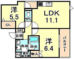 西宮アネックス 2LDKの間取図画像