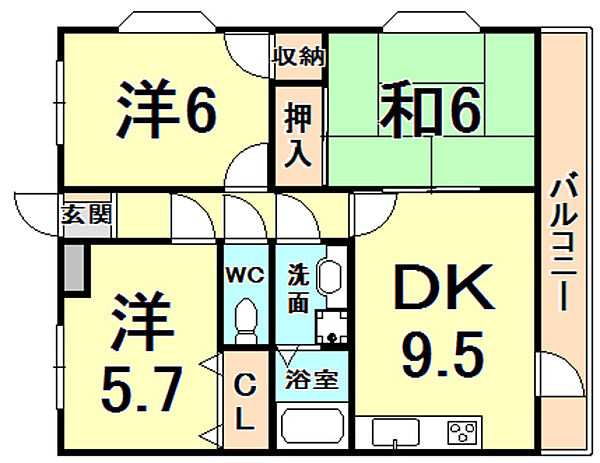 ジーク甲子園口I ｜兵庫県西宮市天道町(賃貸マンション3DK・1階・61.96㎡)の写真 その2