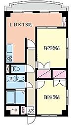 JR武蔵野線 東川口駅 徒歩3分の賃貸マンション 5階2LDKの間取り