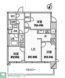 JR東北新幹線 大宮駅 徒歩8分の賃貸マンション 12階3LDKの間取り