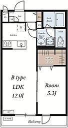 日暮里舎人ライナー 見沼代親水公園駅 徒歩18分の賃貸アパート 2階1LDKの間取り