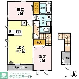 オルキスD 2LDKの間取図画像