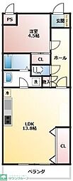 サンライト南浦和2番館 1LDKの間取図画像