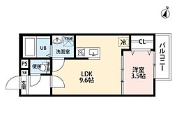 ラポート日比野 1階1LDKの間取り