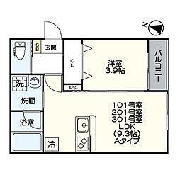 ジュネス日比野 1LDKの間取図画像
