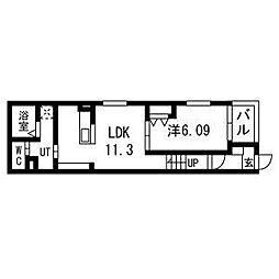 リヴェール元中野II 1LDKの間取図画像